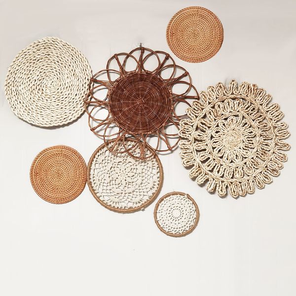 Dekorationsobjekte Figuren Rattan Wandkorb Dekor Nordic INS Style Natural Willow Woven Wall Hanging Decoration 230331