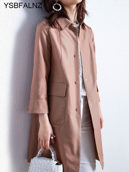 Trench da donna 2023 Primavera Autunno Cappotto di media lunghezza Inghilterra Maniche a tre quarti Giacca a vento Abiti stile moda coreana sottile 230331