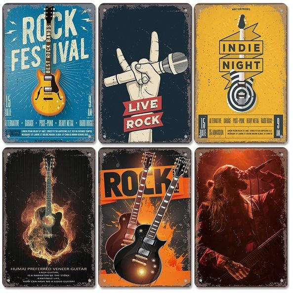 Vintage Rock Musica Targhe in metallo in metallo Retro Chitarra Rock Party Art Poster per Bar Club Man Cave Decorazione della parete di casa Piastra 30X20 cm W03