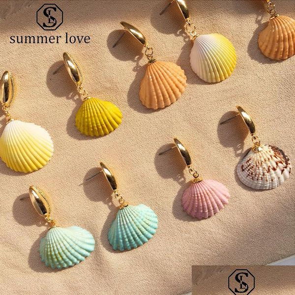 Stud Vintage Cowrie Kabuk Küpe Kadınlar için KURULAR BOHO GOLD PLACTING GEOMETRİK DRAP BAŞIRLI DEAK YAZ PLAJI KEWELRYY DELIVE DHGARDEN DH716