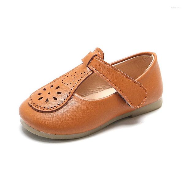 Sapatos atléticos Cuzullaa Kids T-Strap Hook Loop Casual para meninas couro Crianças de flores Fashion Flats Tamanho 21-30