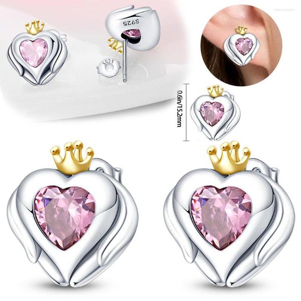 Orecchini a cerchio in argento sterling 925 con opale viola cuore d'amore rosa con perline rotonde per regalo di gioielli per feste di moda da donna