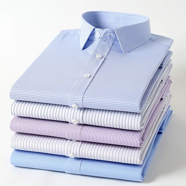 Мужские повседневные рубашки 40% хлопок 60% полиэфирная рубашка полосатая синяя повседневная деловая рубашка с длинным рукавом мужская уличная одежда Slim Fit Рубашка 230331