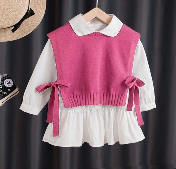Moda coreana 2022 Marca de outono Baby Girlfits Roupa de camisola de tricô de inverno Camisetas de vestuário conjuntos de roupas infantis Colete de blusa P230331