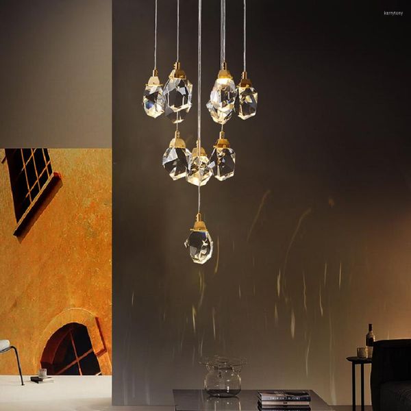Candeliers 2023 Lâmpada de pendente LED moderno Luxo Diamante Crystal Home Staircase Staircase Large Hall Hall Hang Light