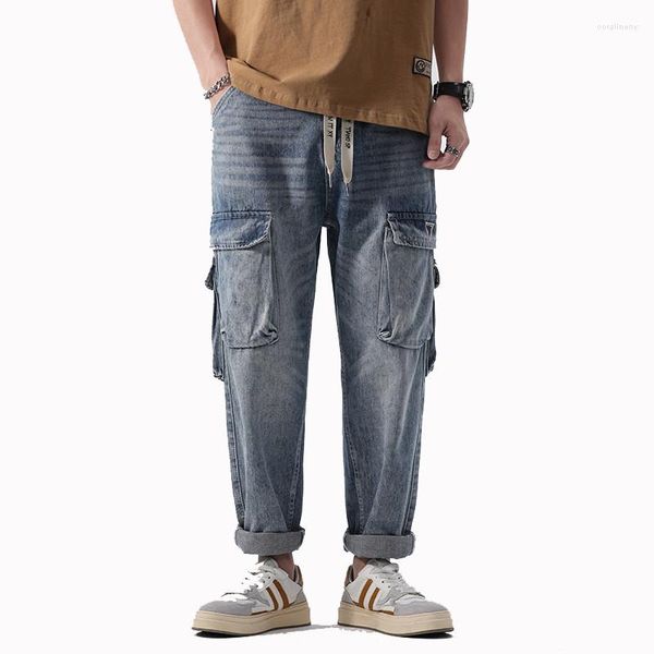 Herren Jeans Herren Übergroße Hip Hop Jogger Loose Fit Cargo Denim Hosen mit mehreren Taschen Modische Baggy Haremshose