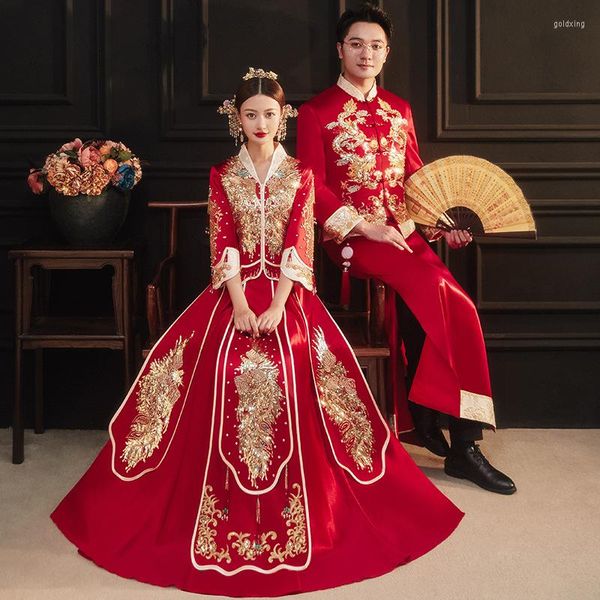 Ethnische Kleidung 2023 Ankunft Orientalische Pailletten Stickerei Cheongsam Rot Qipao Hochzeitskleid im traditionellen chinesischen Stil