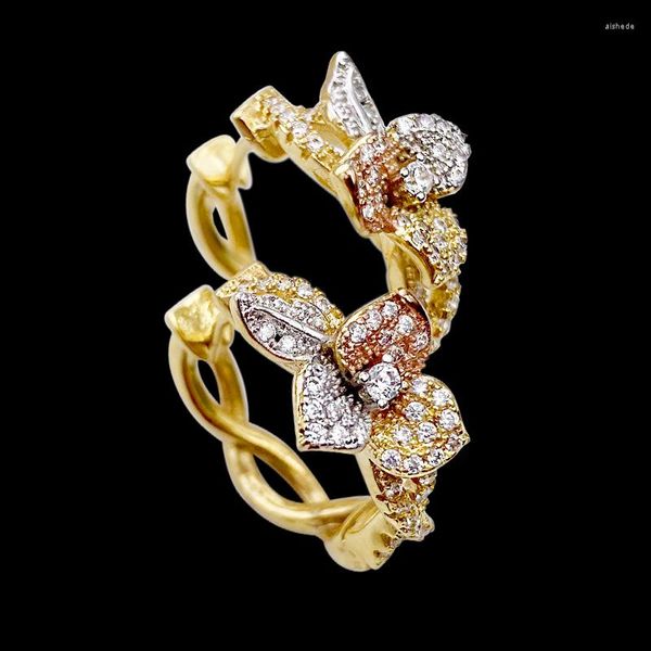 Creolen Lanyika Kupfer Rattan schneiden sich mit Blumenohrring Micro Pave Zirkon für Frauen Hochzeit Alltag Modeschmuck