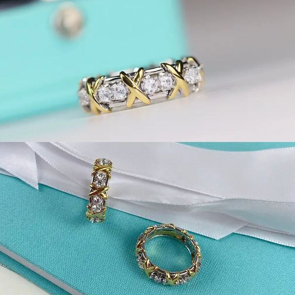 Neuer Luxusliebes-Ring-Diamant-Draht-Ring-Designer-Schmuck 18k Goldband-Versprechungsringe für Frauenmänner Schlumbergers-Valentinstaggeschenk-Randüberbrückungsring Ursprünglicher blauer Kasten