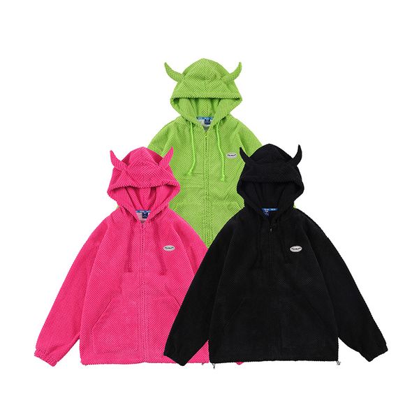 High Street Twist Örgü İnek Boynuzu Hoodies Erkekler Katı Zip Up kapüşonlu kukla nişan Tasarım Gevşek rahat yumuşak rahat çift hırka üstü