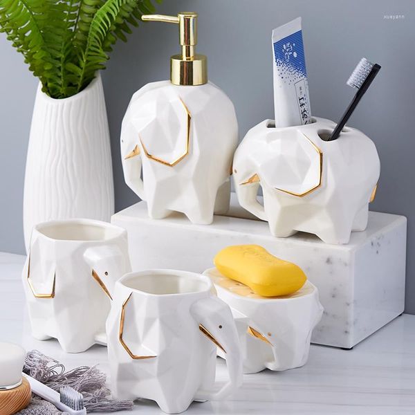 Set di accessori per il bagno Accessori per il bagno in ceramica Simpatico portaspazzolino a forma di elefante Dispenser di sapone Bottiglia di disinfettante per le mani Scatola per tazza di collutorio