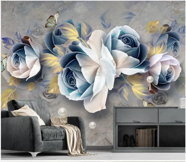 Tapeten Benutzerdefinierte Wandbild 3d Po Tapete Europäische Retro Geprägte Rose Blume Wohnkultur Zimmer Wandbilder Für Wände 3 D