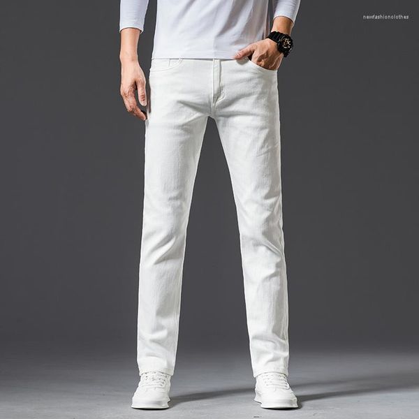 Jeans Masculino 2023 Primavera Branco Slim Fit Moda Coreana Casual Calças Denim Stretch Calças de Alta Qualidade Marca Masculina