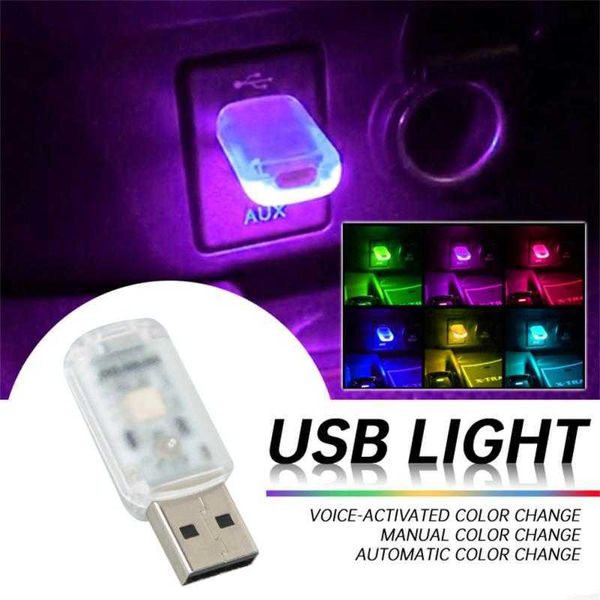 Luci notturne Mini luce notturna a LED USB Luce per auto colorata Musica Controllo del suono Modalità di cambio automatico Decorazione luce USB per comodino camera da letto auto P230331