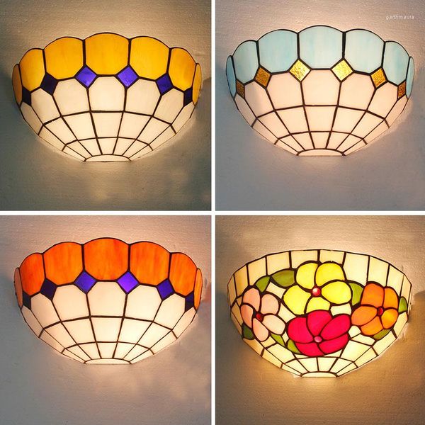 Duvar lambaları Mediterranean Tiffany Oturma Odası İçin Vitray Lamba Retro Sconce Işık Armatürleri Yatak Odası Bar Merdiven Ev Dekor