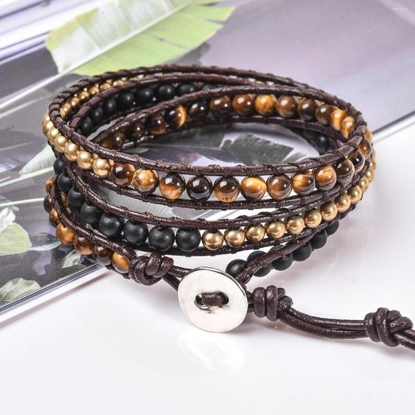 Strand Asingeloo Drop Bohemian Leather Tiger Eye Stone Stone Tecue Bracelets Multilayer Natural Men Bracelets