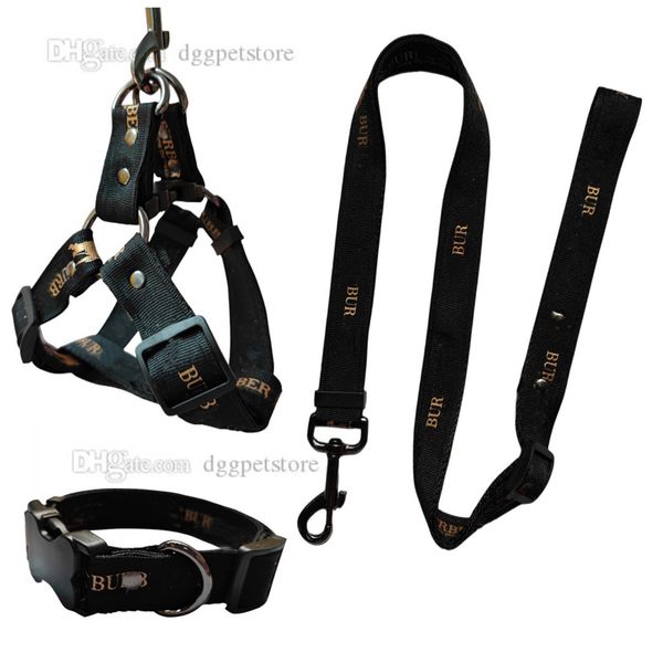 Collari per cani di design Set di guinzagli Imbracatura per animali domestici in nylon regolabile No-Pull con motivo a lettere con timbro dorato per cani di taglia piccola, media e grande Camminata facile Nero XL B172