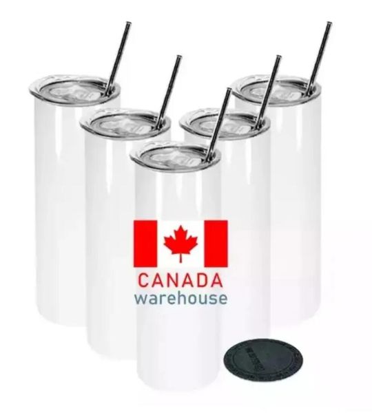 CA Us Stock Tumblers Sublimação em branco Branco de aço inoxidável Drinques de garrafa de água com palha de plástico e tampa dos EUA Local Warehouse U0330