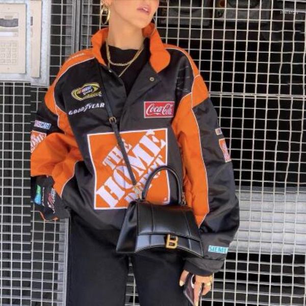 Giacche da donna Autunno giacca da donna American Vintage Vintage Varrsity Orange Casual Sports Motorcycle Streetwear Bomber Coats