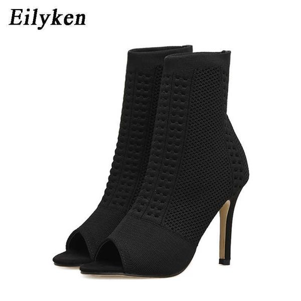 Top Spring Design Stiefeletten Damen Peep Toe Strickstretch Booties Sexy Cut-Out Stilettos High Heels Schuhe 230306