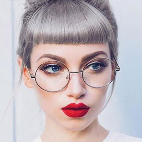 Sonnenbrillenrahmen Mode Vintage Runde Gefälschte Brille Frauen Klare Transparente Linse Optische Brillen Metall Brillengestell Schwarz Silber Nerd