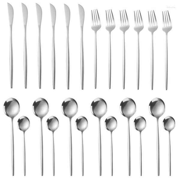 Besteck-Sets Set Edelstahl Messer Besteck Stahl Gabeln Löffel 24pcs / 6set Löffel Geschirr Geschirr Geschirr