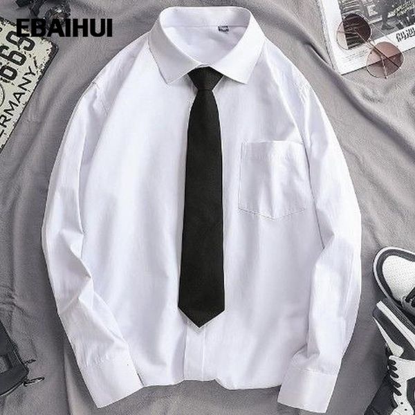 Camicie casual da uomo EBAIHUI Camicia bianca da uomo Cravatta Set DK Uniforme manica lunga Coreano giapponese Abbigliamento allentato per coppia Aggiungi velluto 230331