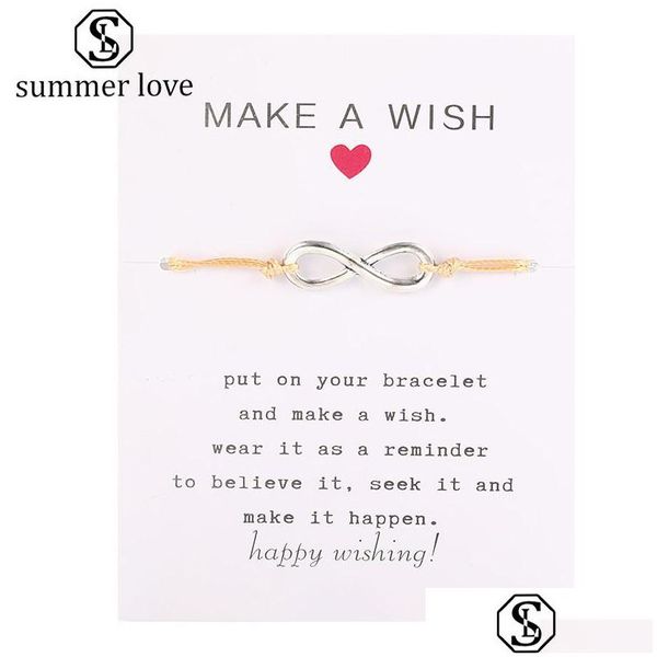 Kette Make A Wish Card Armband Einfaches elegantes Wachsseil verstellbar Mtishapes Anhänger gewebte Armbänder für Frauen Mädchen Geschenk Dr. Dhgarden Dhqs5