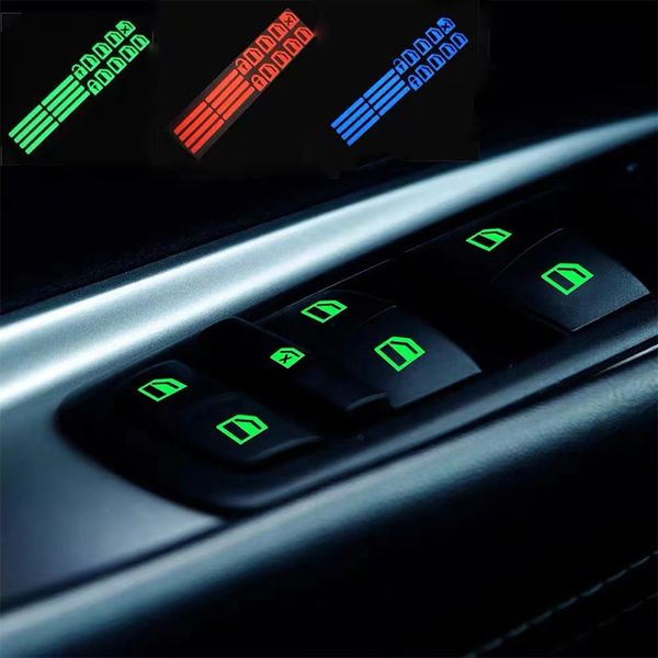 Aydınlık araba kapı pencere kaldırma düğmesi etiketleri otomatik araba pencereleri kontrol paneli yansıtıcı çıkartma anahtarı iç dekor arabası sticker