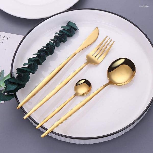 Set di stoviglie set di posate da tavolo in acciaio inossidabile oro per cuccioli di tè a forcella insalata con coltello a manico lungo completo