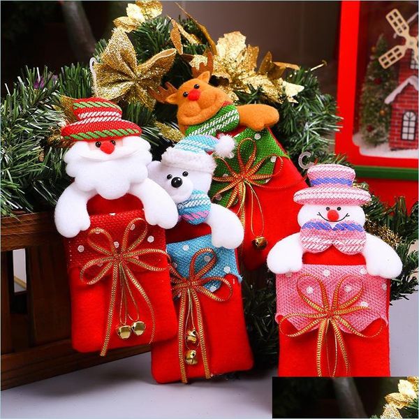 Decorações de Natal Bolsa de doces sentiu Papai Noel Sock Gift Kids Kids Non -Tareve Bell Tree pendurada Dedação Droga Drop Home Garden Dhs8a