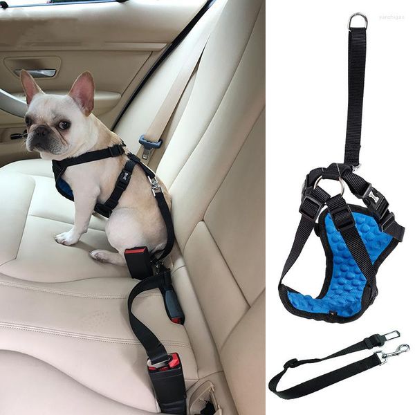Hundehalsbänder Special Comport Padded Strong Nylon Deluxe Car Safety Vest Harness Travel Vehicle Pet Hareness With Seat Belt Harness-13