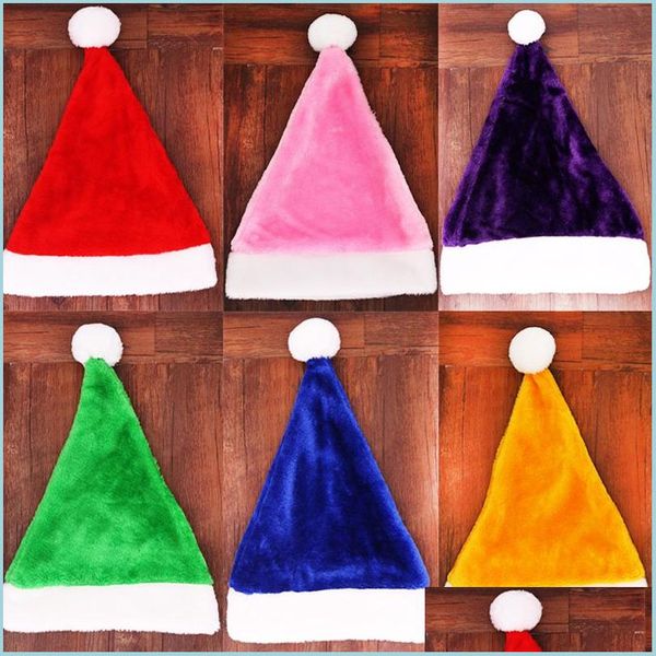 Рождественские украшения эльфы шляпа короткие плюшевые красные розовые зеленые голубые рождественские шляпы Санта -Клаус для доставки ADT Drop Home Garden Festiv Dhb68