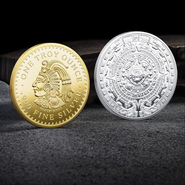 Messico Maya Moneta Commemorativa Collezione Ferro Oro Placcato Argento Souvenir Decorazione Domestica Artigianato Ornamenti Desktop Regalo