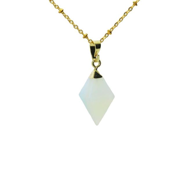 Anhänger Halsketten Fluoreszierend Weiß Naturstein Rhombus Gold Heilung Halskette Facettierter Schmuck Mädchen Opal Frauen