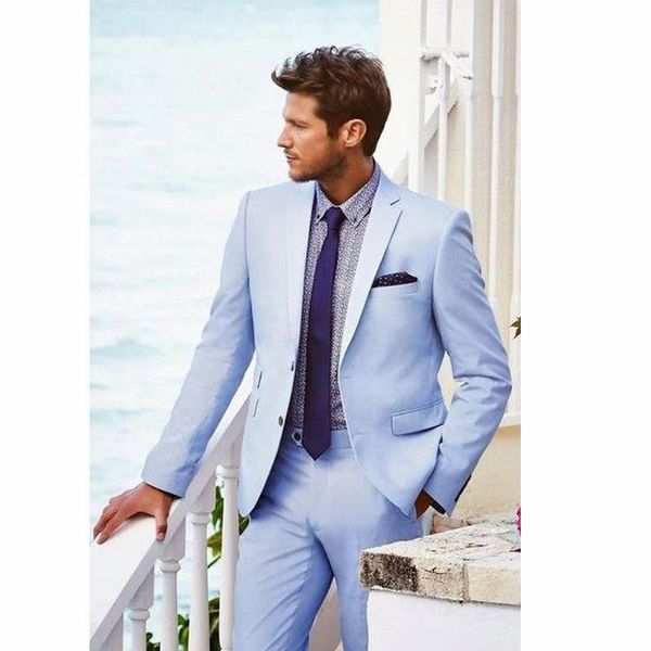 Ternos masculinos Blazers personalizados Sky Blue Mens 2023 Tuxedo de casamento para Man 2 peças Slim Fit Party mais recente (calça de jaqueta)