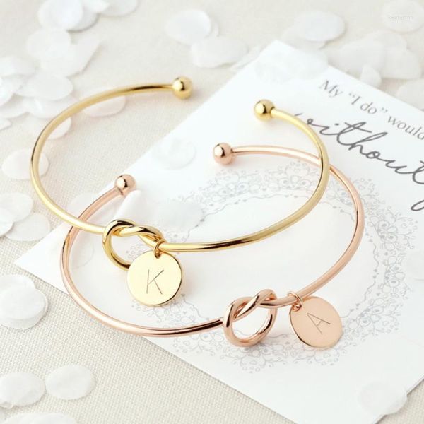 Armreif Mode Einfache Twist Manschette Offener Knoten Armreifen Scheibe Anfangsbuchstabe Bettelarmband Für Frauen Rose Gold Farbe BanglesBangle Kent22