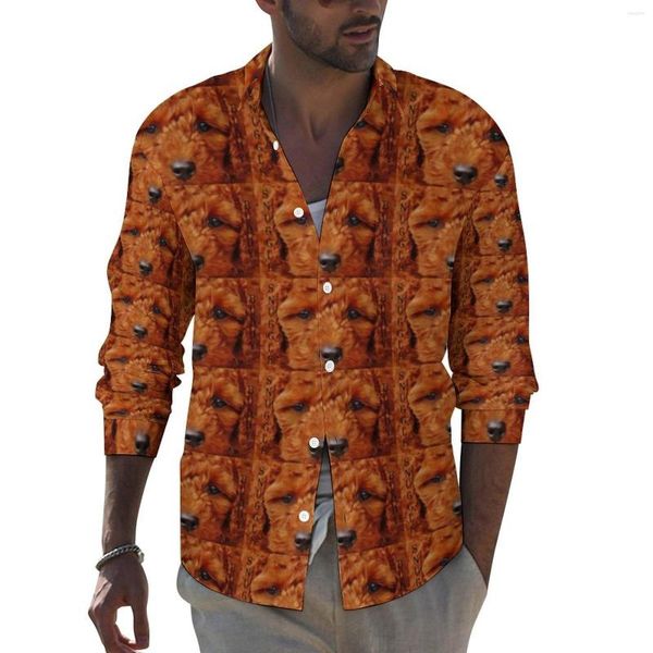 Camicie casual da uomo Barboncino Snuggle Buddy Camicia Cani carini Stampa manica lunga Personalizzata Y2K Camicette Primavera Abiti larghi oversize