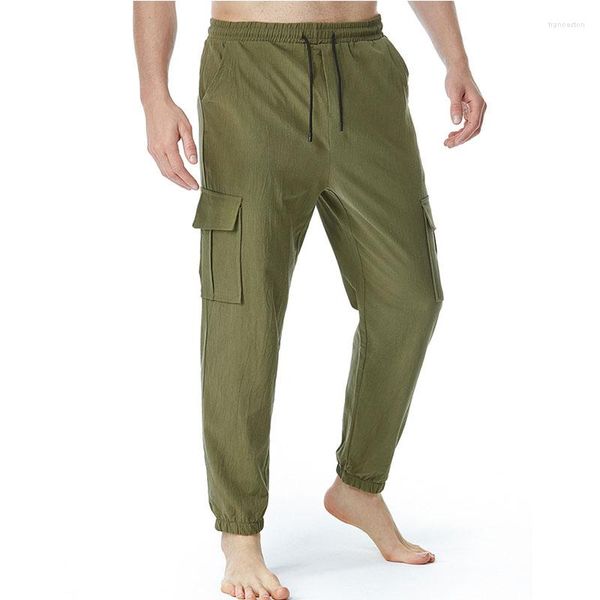 Calça masculina masculina cargo de algodão casual cintura elástica de verão de verão homem de ioga casas soltas calças pantalones hombre