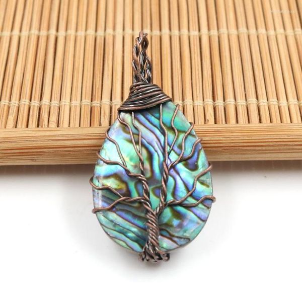 Colares pendentes yjxp reiki arame de fio artesanal enrolamento natural abalone grogets de água redonda elipse moda charms jóias