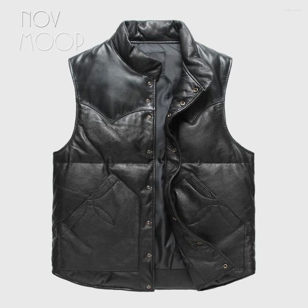 Herren Down Novmoop Canada Chic Style 90% Weiße Entenweste Herren Echtes Leder Warmer Moto Biker Mantel Sobretudo Masculino Manteau LT2836