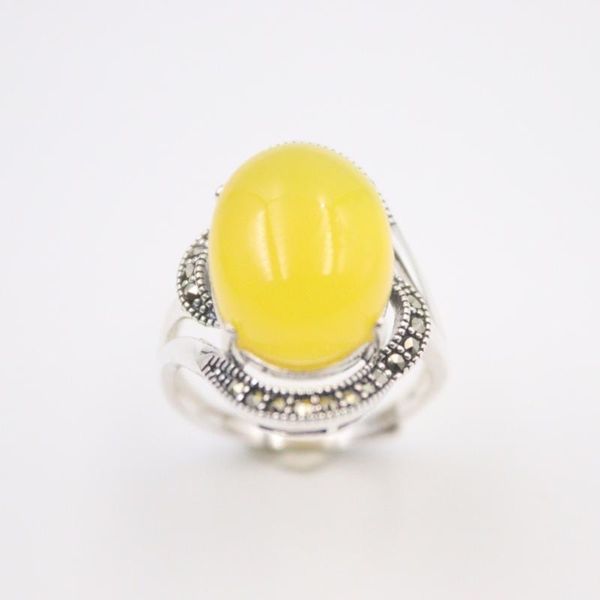 Anelli a grappolo Anello in argento sterling puro 925 Larghezza 23 mm Marcasite Pizzo Calcedonio giallo Perlina Taglia USA 7-10 Per donna