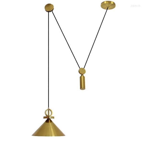 Hängende Lampen-moderne anhebende Flaschenzug-Licht-Goldmetallpendelungs-LED-Lampe für Wohnzimmer-Dekor-Beleuchtungs-Befestigung PA0291