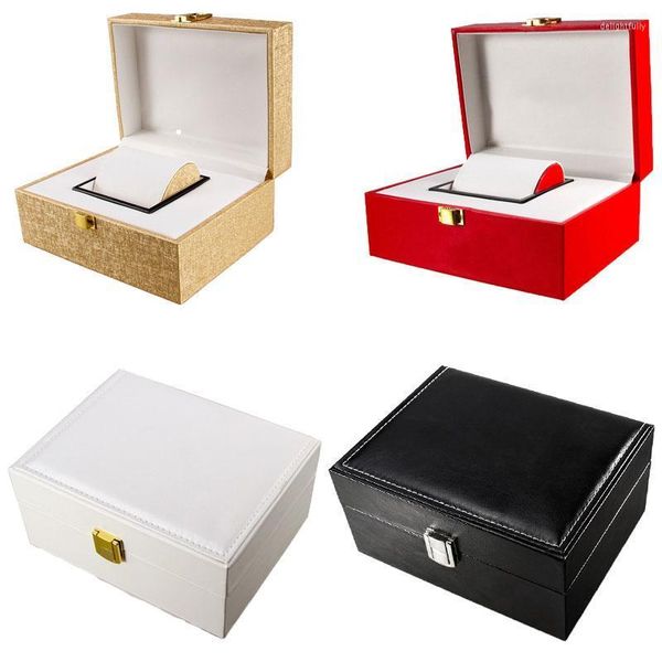 Custodie per scatole per orologi 1 Confezione regalo di moda di alta qualità Semplice custodia a vibrazione in pelle artificiale rossa / nera / oro / bianca Deli22
