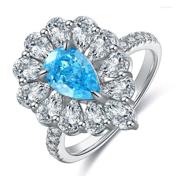 Cluster Ringe Pirmiana 925 Sterling Silber 1.0ct Lab Grown Aquamarin Verlobungsring Blau Farbe Edelsteine Schmuck