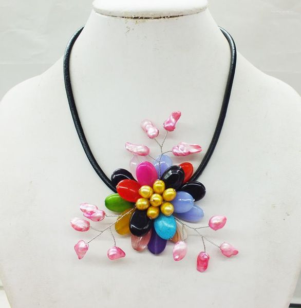 Girocollo Pietre Semipreziose Naturali Brasiliane. E Perle Barocche. Collana di fiori lavorati a mano. Classico Donna Gioiello 19