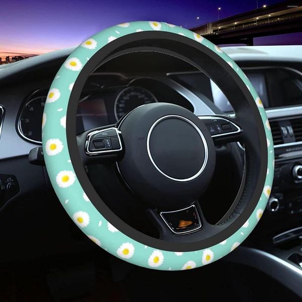 Coprivolante Daisy Cover per donna Ragazza carina Teal Green Accessori per auto in neoprene Custodia protettiva universale 15 pollici antiscivolo