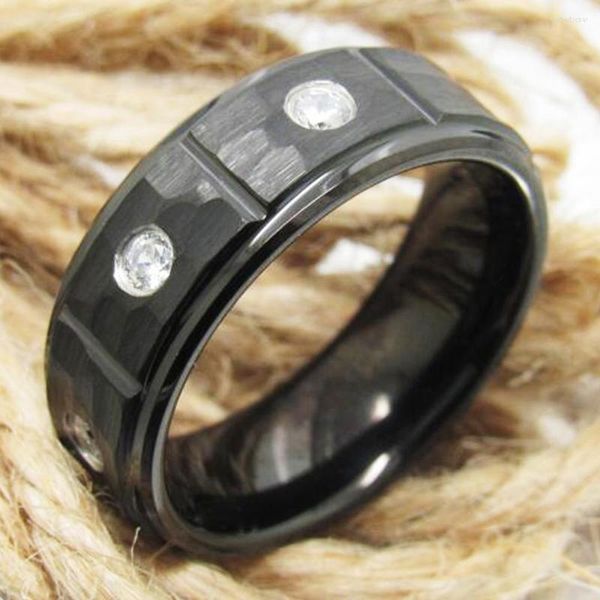 Anneaux de mariage 8mm bague d'anniversaire en carbure de tungstène noir pour hommes multi-facettes avec des pierres pour les femmes cadeau de conception spéciale