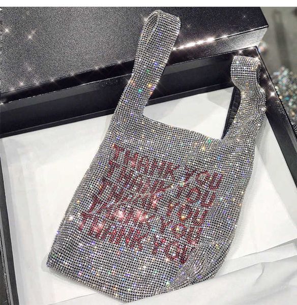 Bolsas de ombro obrigado lantejoulas da noite Mulheres pequenas Tote Crystal Bling Fashion Lady Balde Bolsas Girls Glitter Purse Clutch Brand 230426