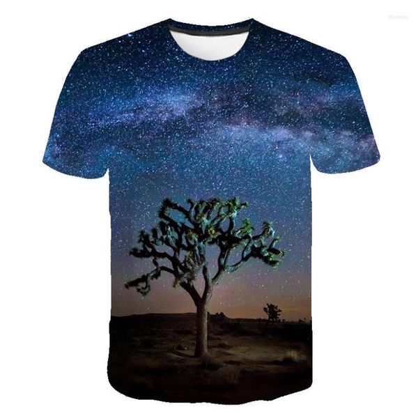 Erkek Tişörtleri Erkekler T-Shirt 3d Yıldızlı Clou Doğa Ağacı Ölü Şubeler Tees Baskı Kısa Kollu Gevşek X-6XL 2023 Yaz